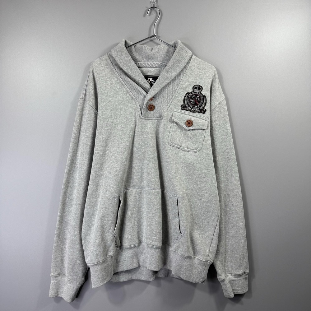 Ralph Lauren USA Rugby Sweatshirt Mens 2XL Gray Shawl Collar Pullover Fleece